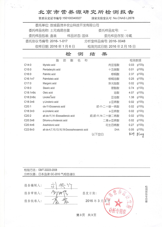 土元鸡混合蛋检测报告